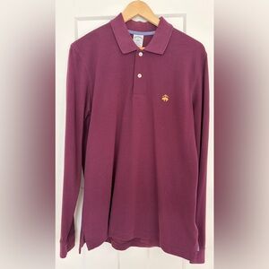 Brooks Brothers Long-Sleeve Polo in Deep Wine with Gold Logo